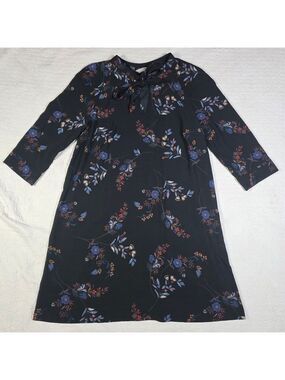 H&M Black Floral Tie Neck Shift Dress